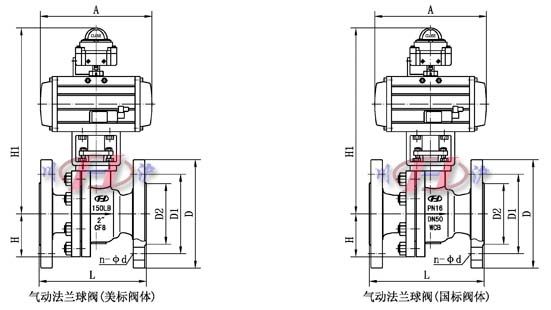氣動法蘭球閥外形尺寸
