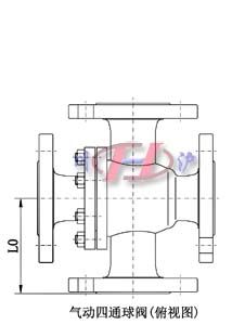 氣動(dòng)四通球閥(俯視圖)